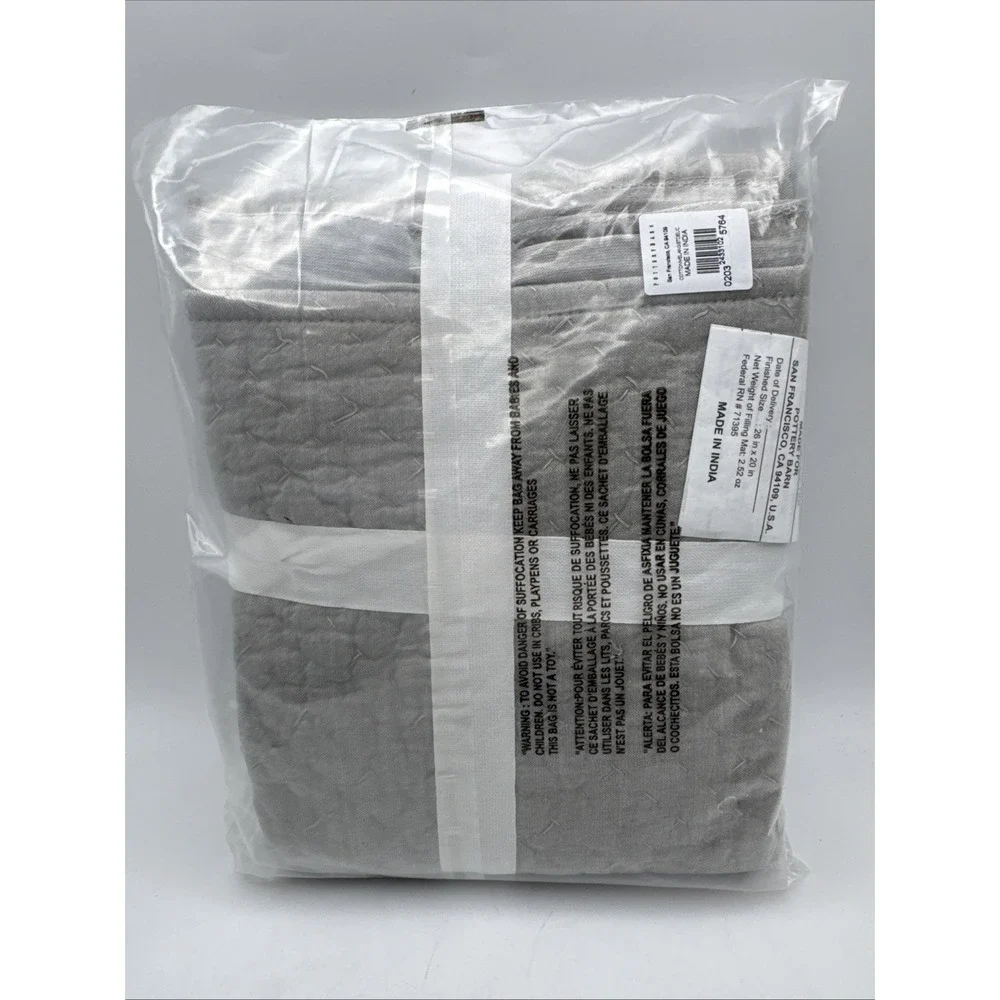 Pottery Barn Standard Pillow Sham Eucalyptus Green Cotton Melange Quilted Stitch